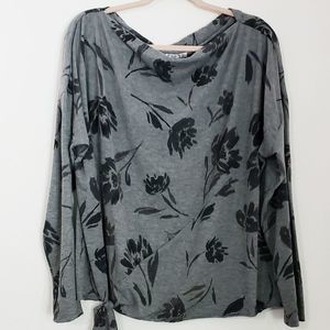 24/7 by Maurices Gray Floral Blouse Side Tie XXL